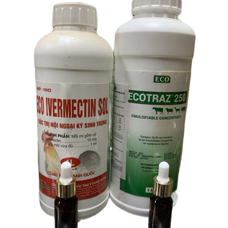 Ecotraz 250+ ivemectin sol 10ml. Phòng và xử lý mạt gà, ve, ghẻ ...