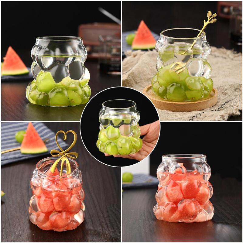 Product Introduction of Creative Grape Shaped Drinking Glasses, 2 Counts Glass Cup with Bamboo Lid & Glass Straw, Reusable Drinking Cup for Home Office, Drinkware, Kitchenware 8