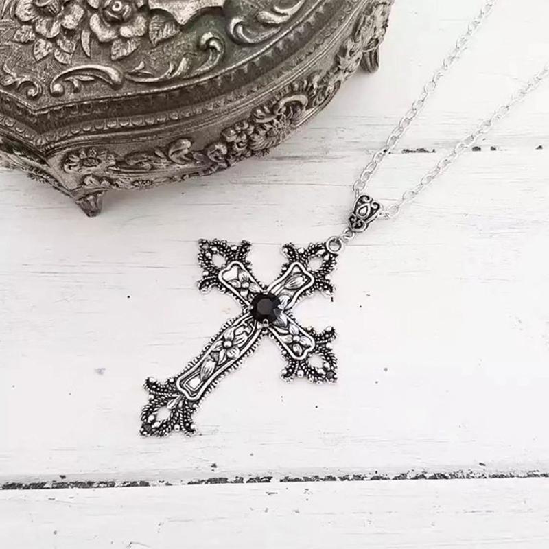 Vòng Cổ Mặt Dây Chuyền Chữ Thập, Phong Cách Cổ Điển Dành Cho Nữ, Phụ Kiện Goth, Dây Chuyền Dài Gothic 2