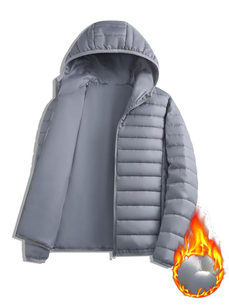 Product Introduction of Men's Solid Zip Up Thermal Lined Hooded Jacket, Regular Fit Casual Long Sleeve Pocket  Outerwear for Fall & Winter, Men's Clothes for Daily Wear 2