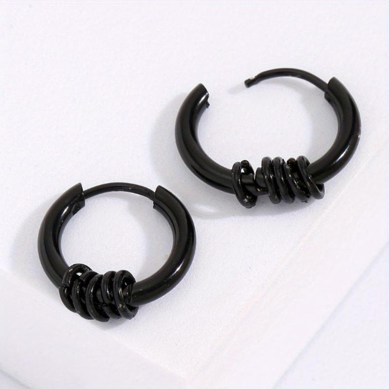 Product Introduction of 2pcs Stainless steel black earrings for men and women, fashionable punk trendy polished titanium steel ear buckles 0