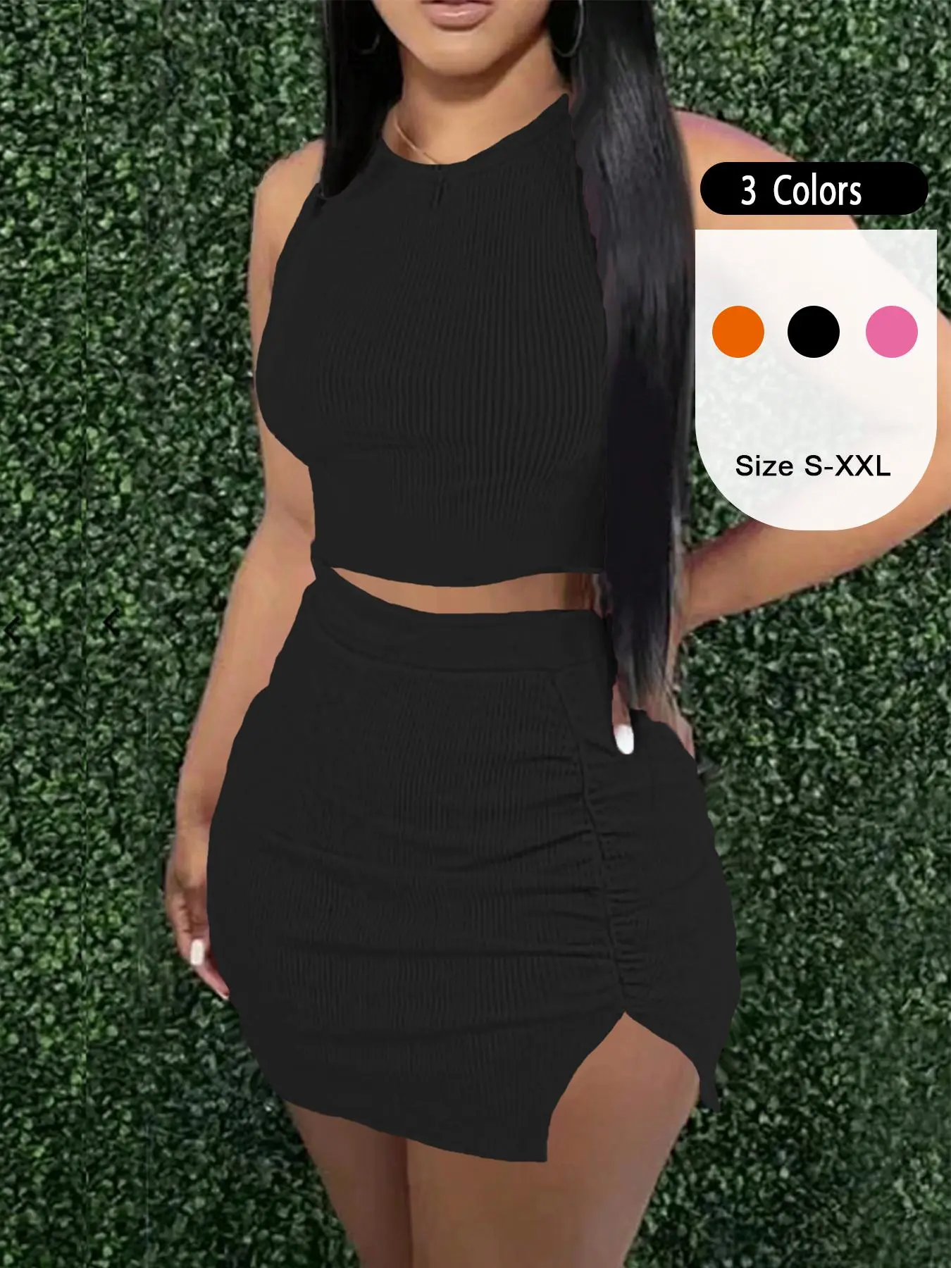 Women's Solid Crop Top & Bodycon Skirt Two-piece Set, Casual Fashion Cozy Lounge Two Piece Outfits for Daily Outdoor Wear, Ladies Clothes for Summer