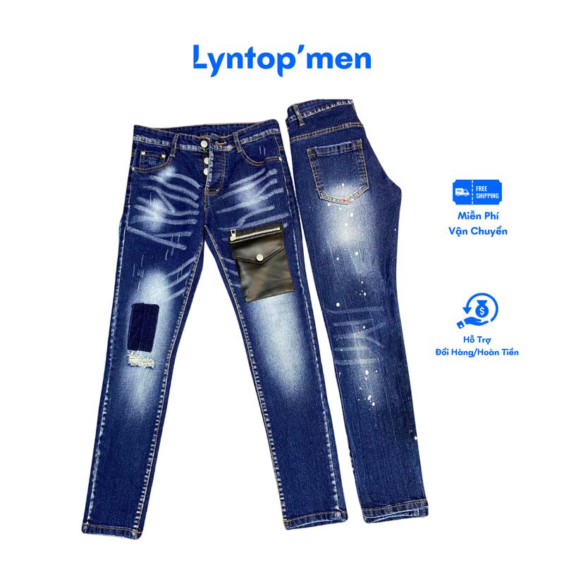 QUẦN JEANS ĐÊ QUY D2 VẢY SƠN BẢN 4 CÚC MÀU XANH ĐẬM MAY TÚI DA DSQ PANTS MENSWEAR ch coco jeans dsp2 Có Túi 6027