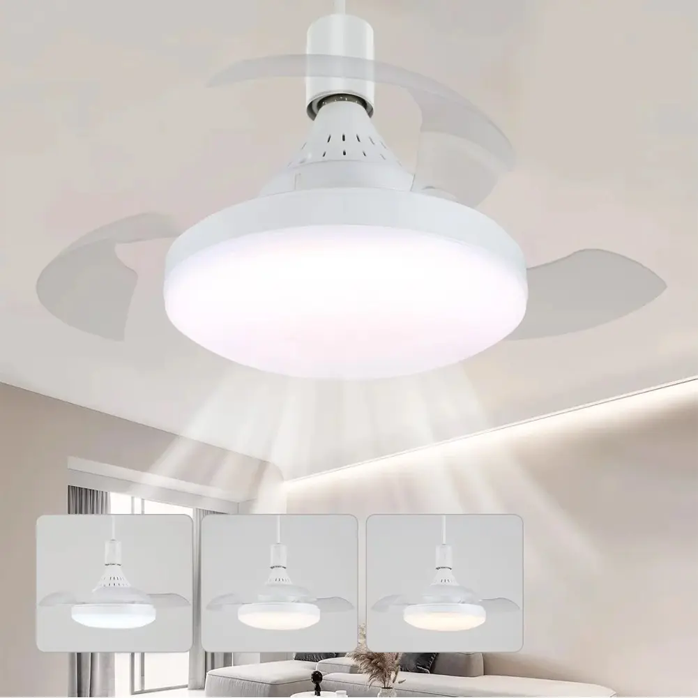 Ceiling Fan Light 3 Color LED Light Invisible Fan Chandelier w/ Remote Control