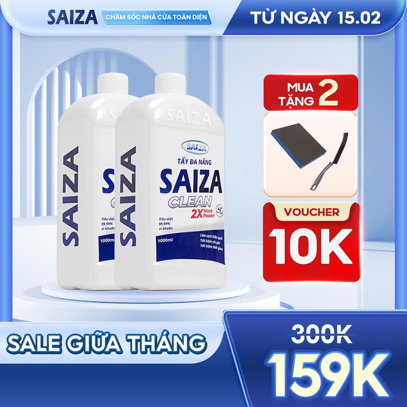MUA 2 CHAI TẶNG 2 QUÀ -  COMBO 2 Chai Tẩy Đa Năng SAIZA 1000ml Làm Sạch Hiệu Quả Tặng 1 Miếng Chà Nhám và 1 Cọ Chà Khe Hở