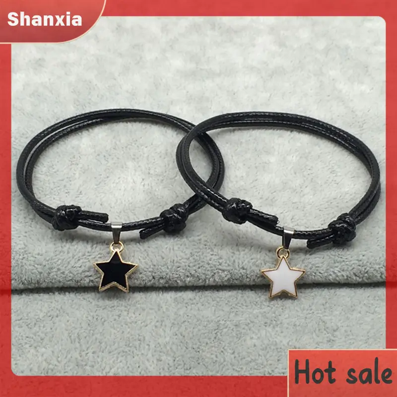 Gelang Pasangan, Fesyen, 2 Keping / set, Tali Hitam, Loket Bintang dan Hati, Untuk Wanita dan Lelaki, Gelang Berpasangan, Sesuai sebagai Hadiah Bracelets