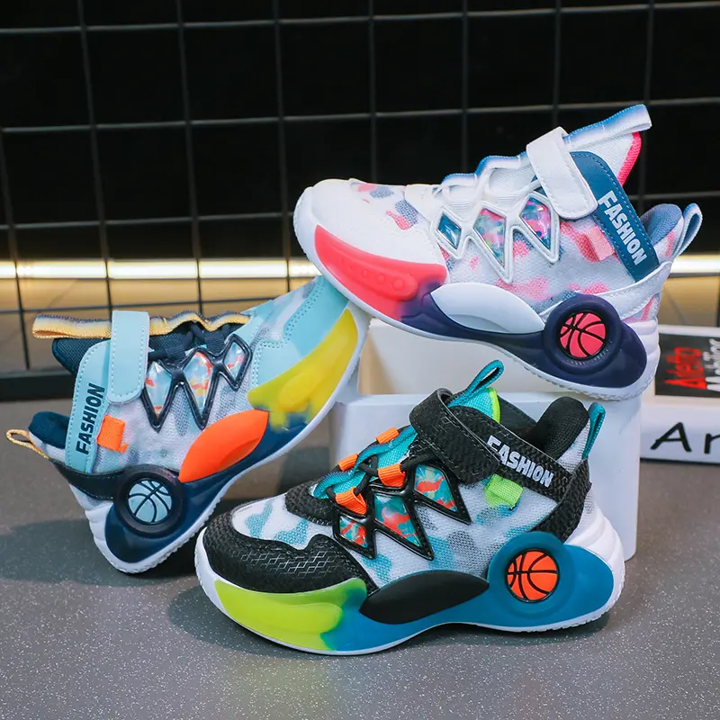 On sale high-top rubber basketball shoes for kids size 26-37 Fashion basketball shoes for 1-6 years old kids boy