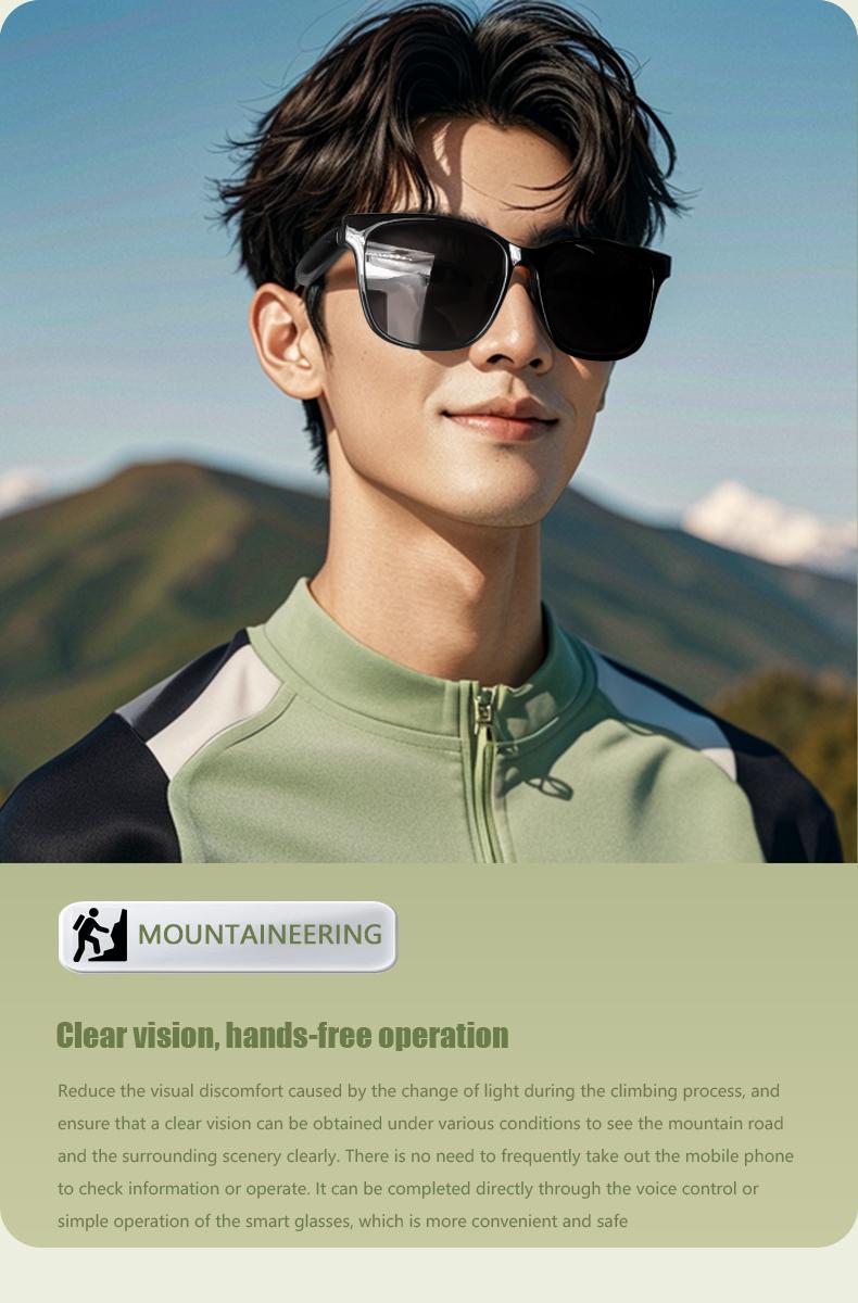 Product Introduction of COD Quick Send New GS08 Smart Glasses for Men 2 in 1 UV Protection Portable Polarized Anti-blue Light Black Frame White Lenses Music Sunglasses 10