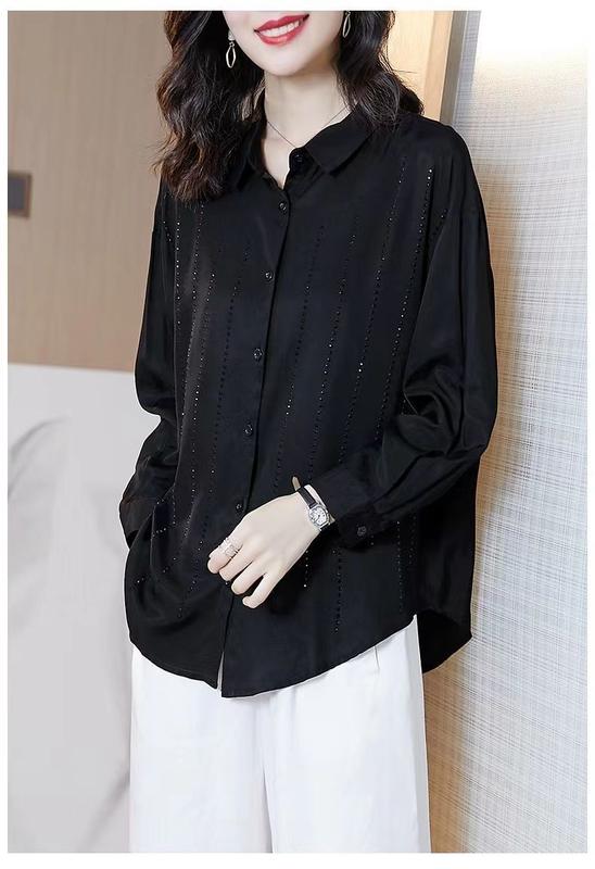 Product Introduction of Black High-End Shirt for Women Spring and Summer New Fashionable Long Sleeve Loose Temperament Shirt Design Sense Niche Top 17