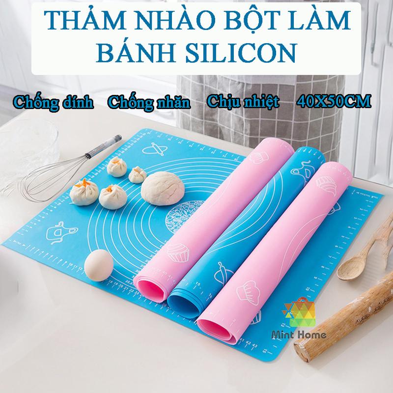 Tấm thảm lót nhào bột, trộn bột silicon chống dính, trượt dụng cụ làm bánh sữa chua, bao, quy, gạo, trân châu ... baking 50x40cm