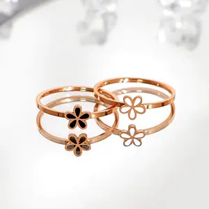 Cincin Bunga Titanium Wanita Anti Karat & Tidak Pudar - Korean Style Minimalis Unik, Awet Tahan Lama