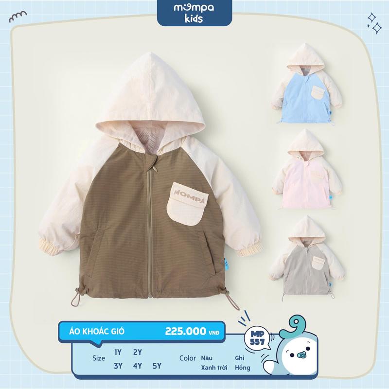 Áo khoác gió cho bé Mompa 1 đến 5 tuổi vải gió 2 lớp chống bụi bẩn kháng khuẩn vải lót lưới MP557 [M24]