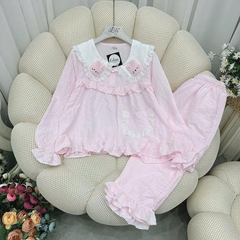 Đồ bộ tiểu thư chất vải đũi phối ren bèo siêu xinh nhiều màu (size 40-58kg