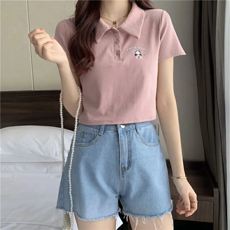 Áo Thun ngắn Tay Phong Cách Hàn Quốc, Ngọt Ngào Và Mùa Hè, Phong Cách Preppy Thiết Kế Cổ Polo, Kiểu Ngắn, Áo Nữ Top Women 0