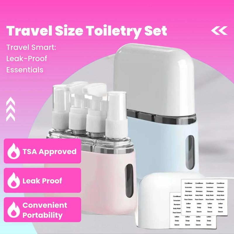 Travel Size Packaging Bottle, 2 Sets 8 Counts Refillable Spray Bottles with Organizer Storage Box, Bathroom Accessories, Portable Leak Proof Travel Containers Set for Toiletries Home Outdoor Office 2
