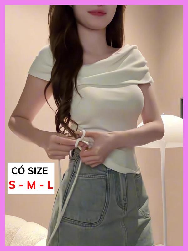 CÓ SIZE Áo Trễ Vai RANSHI Croptop Rút Eo Áo Ôm Body Cho Nữ Chất Tăm Thái Bền Mát Áo Lệch Vai Xinh Cho Nữ Women Áo Kiểu Nữ - RA224 Nhung Nho Đen