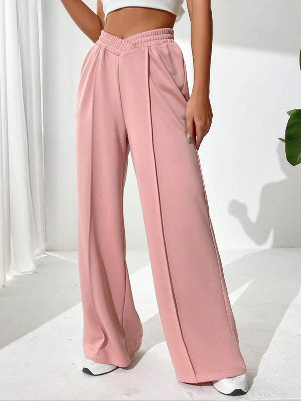 Women's Plain Elastic High Waist Wide Leg Sweatpants, Fashion Casual Comfy Trousers for Daily Wear Outdoor Sports, Minimalist Women's Bottoms for Fall & Winter, Baggy Pants, Pants for Women 3