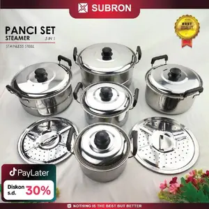 SUBRON Panci Set 5 IN 1 Panci Sup Rebus Kukus Stainless Steel Steamer Soup pot Gambar