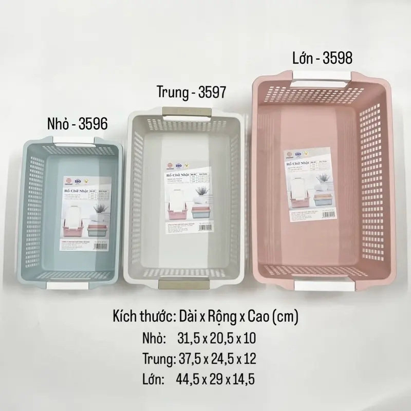 Rổ nhựa chữ nhật dài có quai cầm Việt Nhật 3596 size nhỏ,Khay chữ đựng bút viết văn phòng phẩm, đựng rau củ quả bền dẹp 4