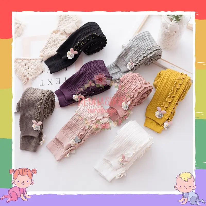 (LG A) Legging Anak Bayi Perempuan Tebal Import Ruffle Bunga Bintang Kelinci 0