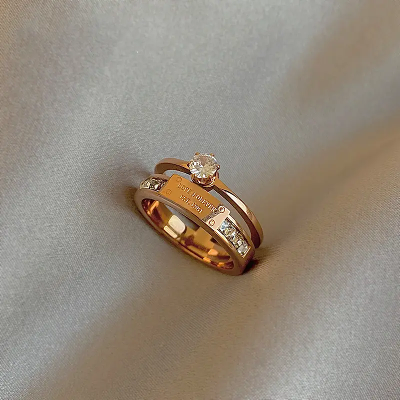 Cincin Titanium Wanita Prmata Anti Karat Dan Luntur rosegold silver skena outfit