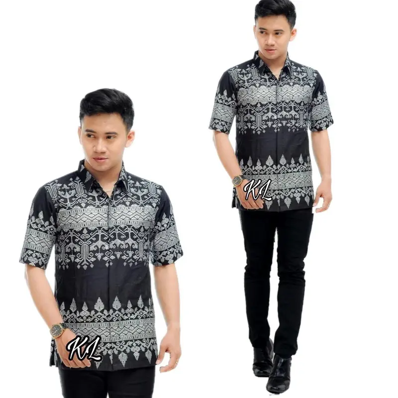 Baju couple dress lancip dress brokat keluarga pria dan wanita modern batik couple keluarga dress natalan motif ANJANI Cowok Hem Panjang Pendek Tenun Katun Pasangan 2