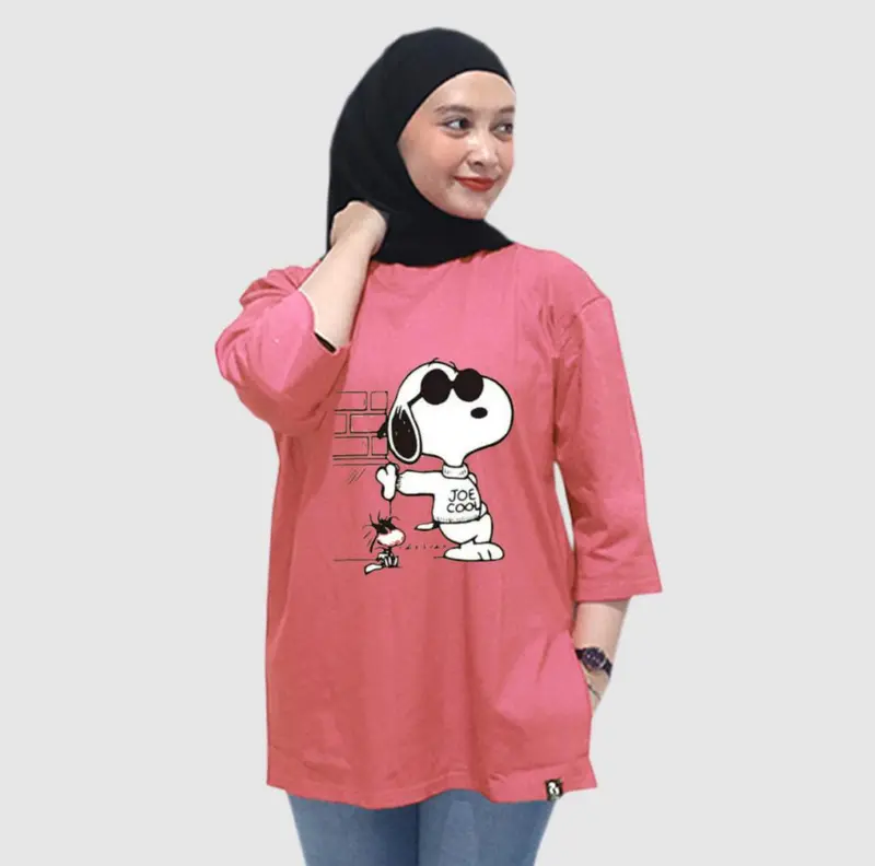 Kaos Riziqu Spony Bahan Katun Combat 20s Lengan 7/8 Karakter Bawah Belah Samping Tebal Nyaman 1