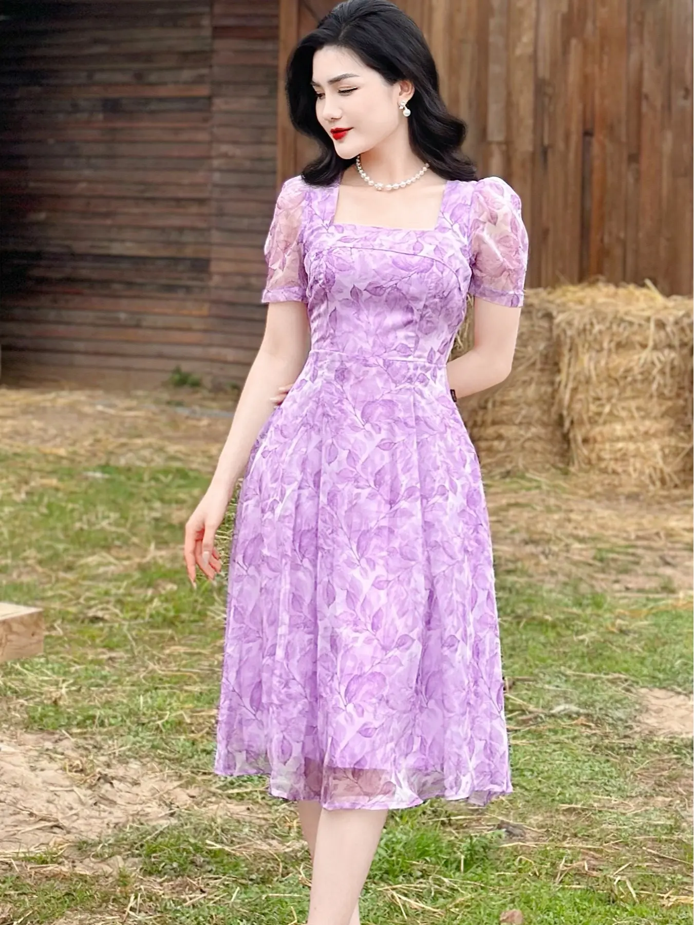 [MIỄN SHIP] MDU2692 Váy Tơ Hàn - Đắm Chìm Trong Gam Tím Quyến Rũ Thanh Tao Dành Cho Nữ  Women Dress