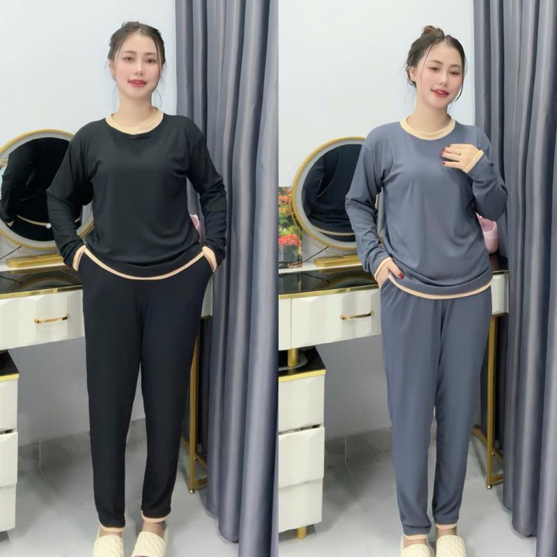 Đồ bộ nữ mặc nhà Quần dáng BAGGY Áo Tay dài form rộng -Mẹ Bầu 7 tháng đổ lại bon chen thoải mái nhé Chất Thun gân tăm nhuyễn Co Giản