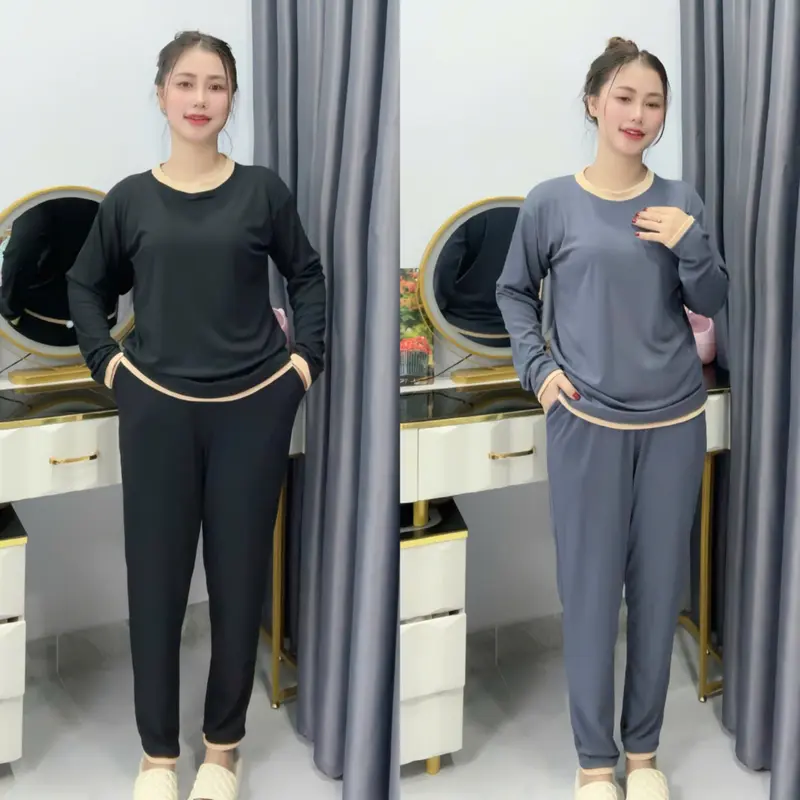 Đồ bộ nữ mặc nhà Quần dáng BAGGY Áo Tay dài form rộng -Mẹ Bầu 7 tháng đổ lại bon chen thoải mái nhé Chất Thun gân tăm nhuyễn Co Giản 0