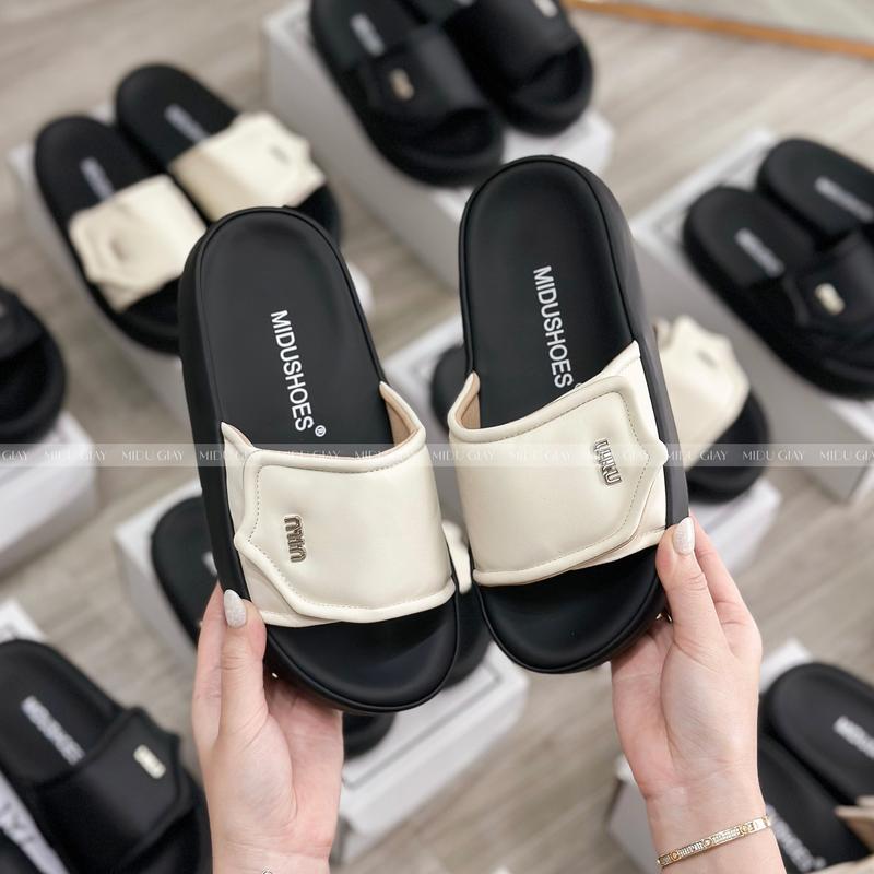 Dép MIDU ARMY Đế Bánh Mỳ, Da Mềm Cao Cấp Quai Dán 3 Màu 4 Phân