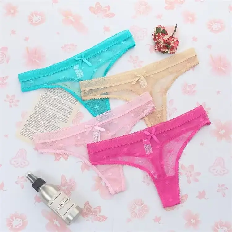 Celana Dalam Low Waist Sexy G String Wanita Lace Transparan 5C199