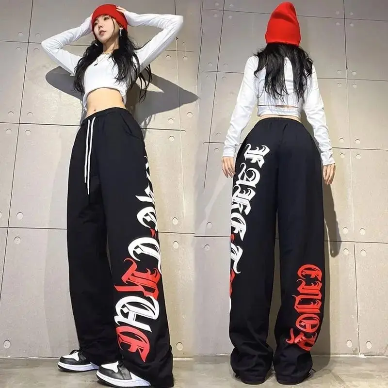 Joker Pants Rock Girls merah putih Jogger Pants Oversize Bawahan Celana Kulot Sweat Pants Korean Style Premium Fit Nyaman Panjang Wanita