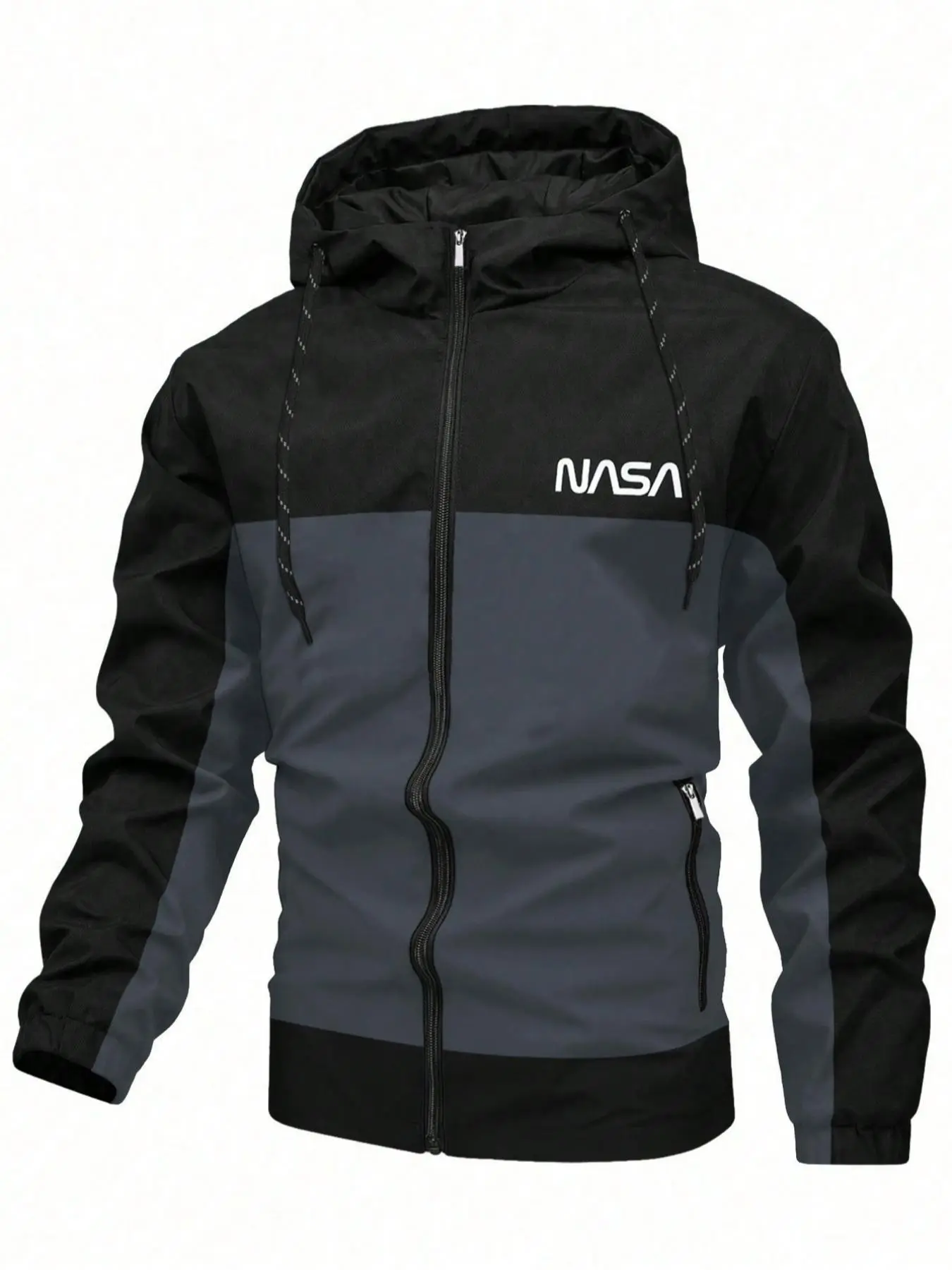 Men's Letter Print Zip Up Hooded Jacket, Casual Regular Fit Long Sleeve Outerwear for Outdoor Activities, Fashion Men's Clothes for All Seasons