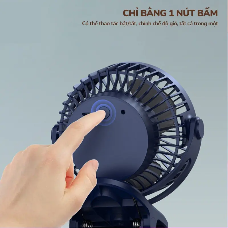 Quạt tích điện mini 10000mah, quạt kẹp đa năng xoay 720 độ, 4 chế độ làm mát 3