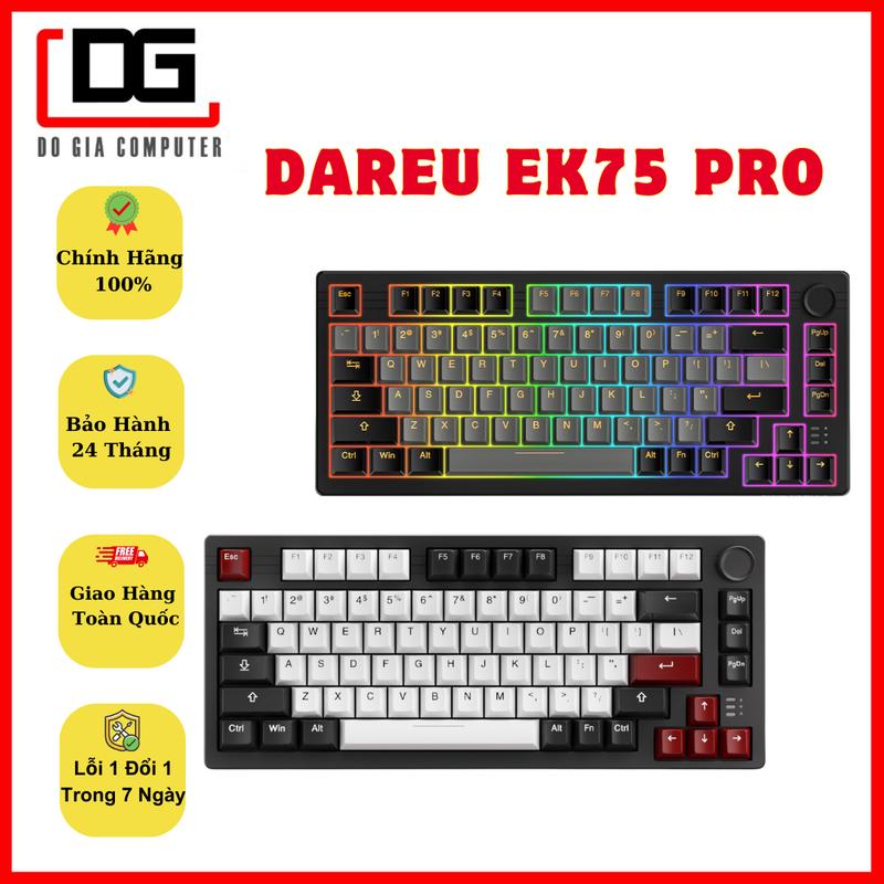 Bàn phím cơ không dây DAREU EK75 PRO – WBC White Black (Triple Mode, Gasket Mount, RGB)