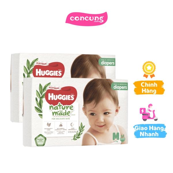 Combo 2 bỉm tã dán Huggies Platinum Nature Made size M 64 miếng 6-11kg