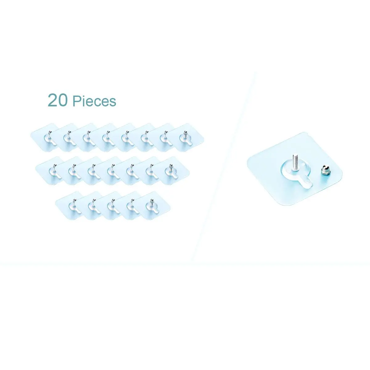 Self-adhesive Translucent Wall Hook, 20pcs Waterproof Bathroom and Kitchen Hanger, Suspendable Kitchen and Bath Accessories, Easy to Install, Organiser