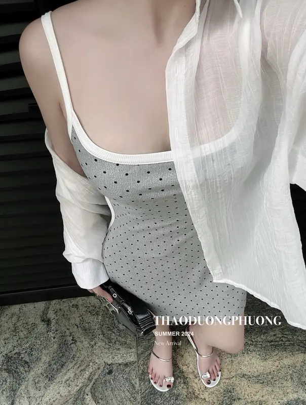 Set Váy 2 Dây Chấm Bi Kèm Sơ Mi- Du Lịch Nhẹ Nhàng, Sang Điệu, Trẻ Trung, Tôn Dáng LAD Boutique 3