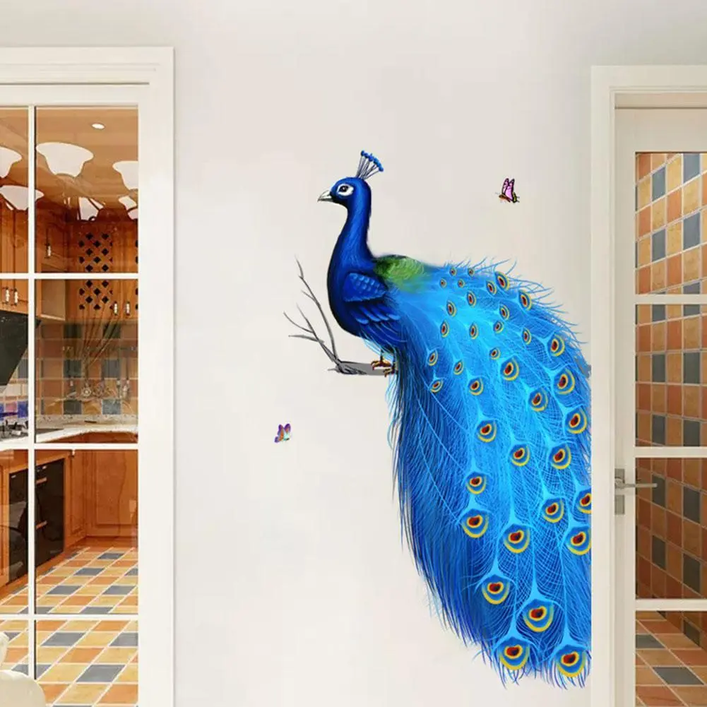 Blue Peacock Butterfly Wall Sticker Room Living Room Sticker Beautification Entrance Decoration H5Q6