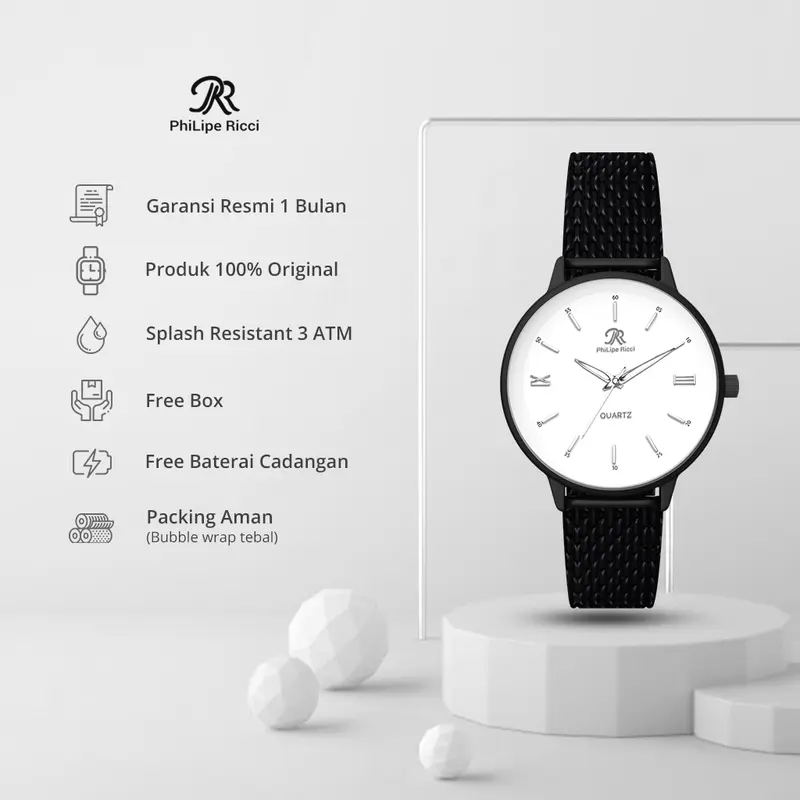 PhiLipe Ricci Jam Tangan Wanita Terbaru Analog Original Arloji Perempuan Kecil Modern WKOB1 Free Box cewek karet 2