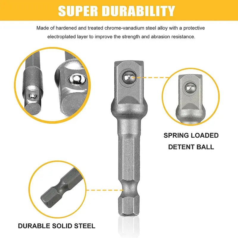 JLD Socket Adapter Drill Bits Hex Shank Impact Driver Tools 1/4" 3/8" 1/2" Adapter Kepala Bor Hex Kunci Socket Impact Driver Converter 3PCS 2