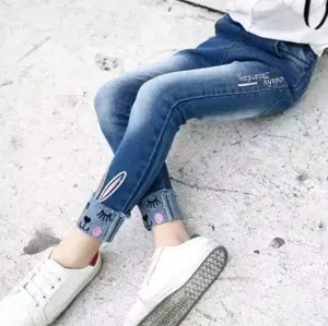 Celana Jeans Anak Perempuan Motif Kelinci/Rabit Santai Santai - Lentur dan Nyaman (Blue Black/Ice Blue) - Fashion