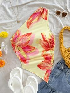 Top corto sin mangas con estampado floral para mujer, ideal para el verano, ropa casual para vacaciones en la playa