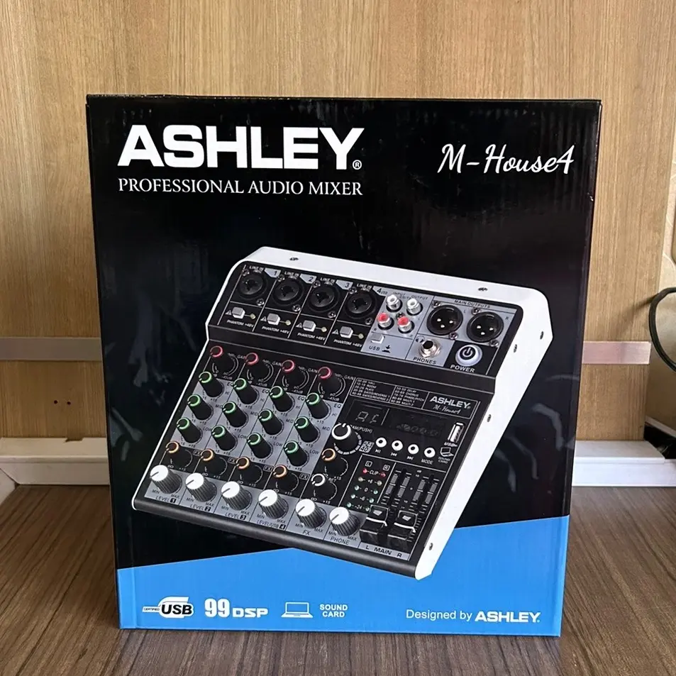 Mixer ASHLEY MHOUSE 4 MHOUSE4 Original Mixer Audio 4 Channel USB Bluetooth Pc Soundcard