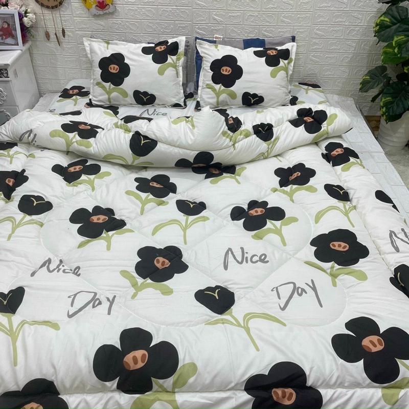 Chăn thu đông mền phao trần bông ấm áp cotton poly dùng được 2 mặt - kích thước 1m8*2m - mẫu mã đa dạng - [VỊT HỒNG] 2