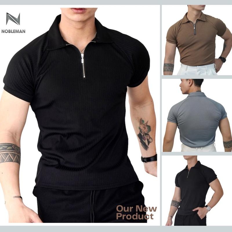 Áo POLO NOBLEMAN VER1 Nam Dây Kéo Form Body Chất Thun Lạnh Mặc Mát Không Nhăn Menswear Menswear Nhung
