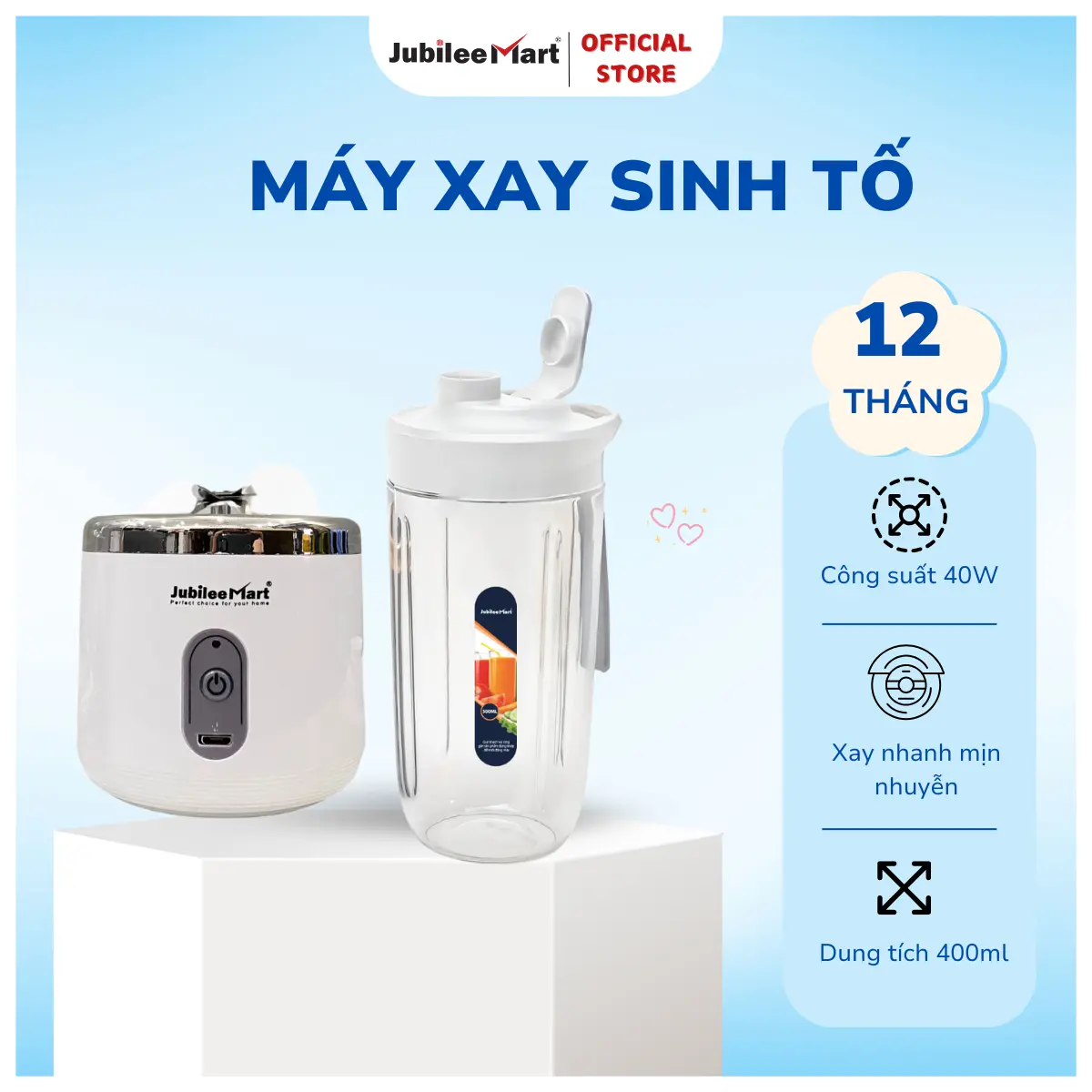 Máy Xay Sinh Tố Jubilee Mart 300ML Cầm Tay Sử Dụng Pin Sạc Cổng USB Tiện Dụng - Phiên bản nâng cấp Nghiền đá