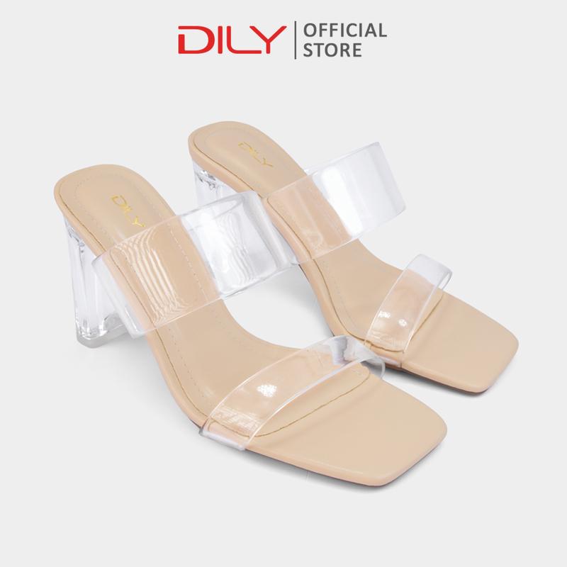 Guốc nữ quai 2 dây trong suốt mũi tròn, dép guốc nữ gót vuông mica tôn dáng DILY cao 8cm_AA0396