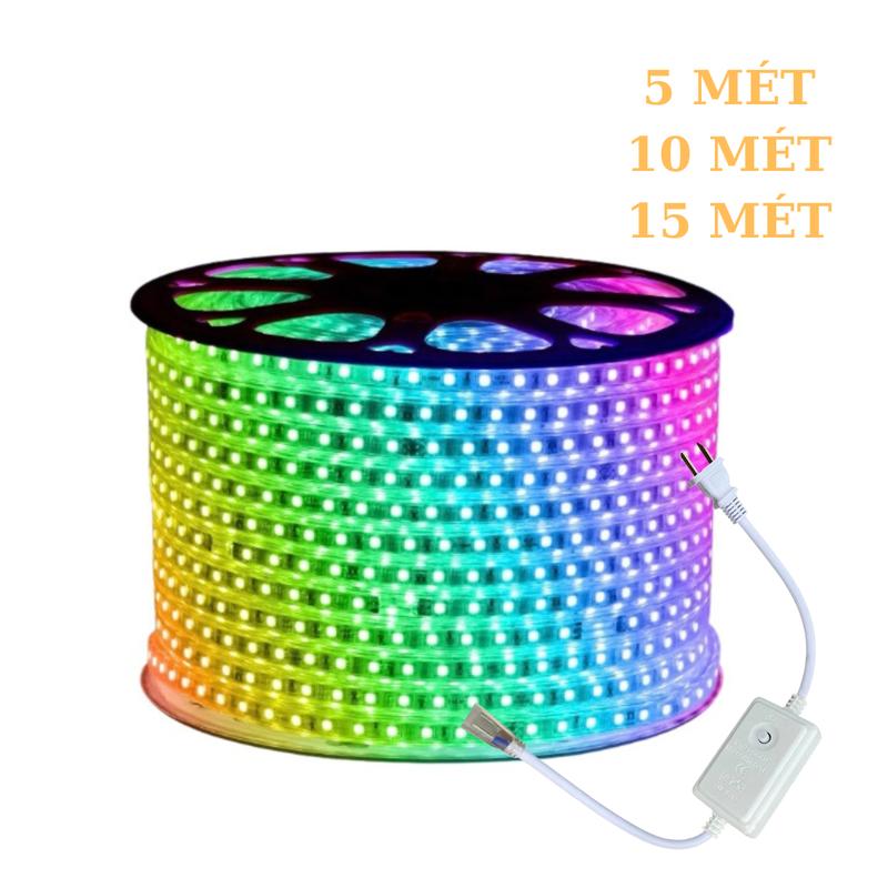 Combo 5m 10m 15m Dây led trang trí đổi màu 5050 RGB 220V + Nguồn chớp